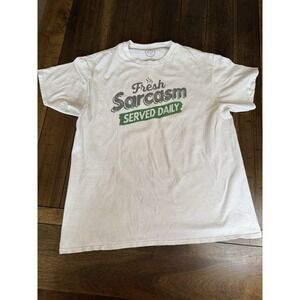 DOM White Fresh Sarcasm Graphic Print Short‎ Sleeve Crew Neck T-Shirt Sz. L